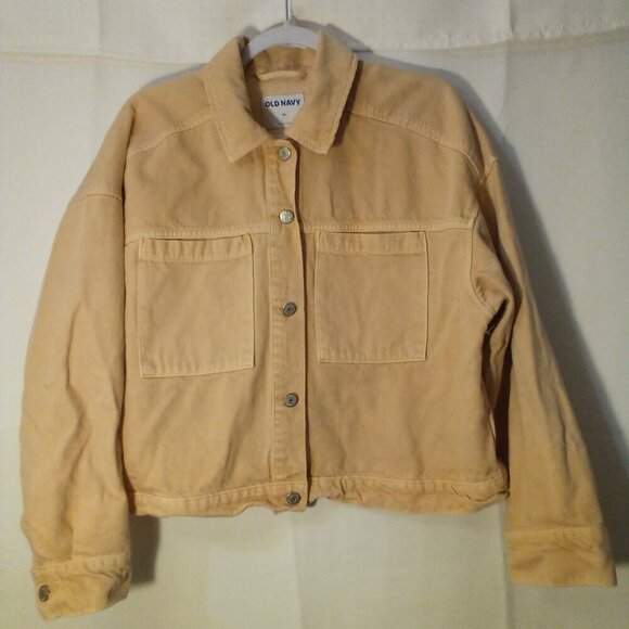 Old Navy Denim Jacket Women XL Button Up Long Sleeve Pockets Peach Orange - Picture 2 of 16